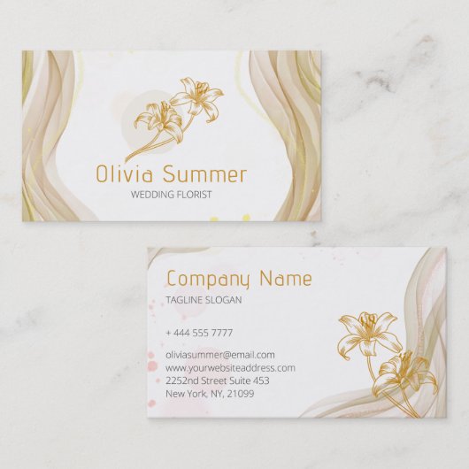 Luxe gouden bloemen visitekaartje (Voorkant / Achterkant)