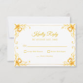 Luxe Gouden Bloemen Wit en Goud Quinceanera RSVP Kaartje (Voorkant)