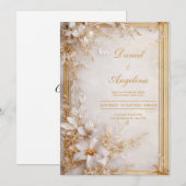 Luxe gouden bloemenbruiloft kaart (Voorkant / Achterkant)