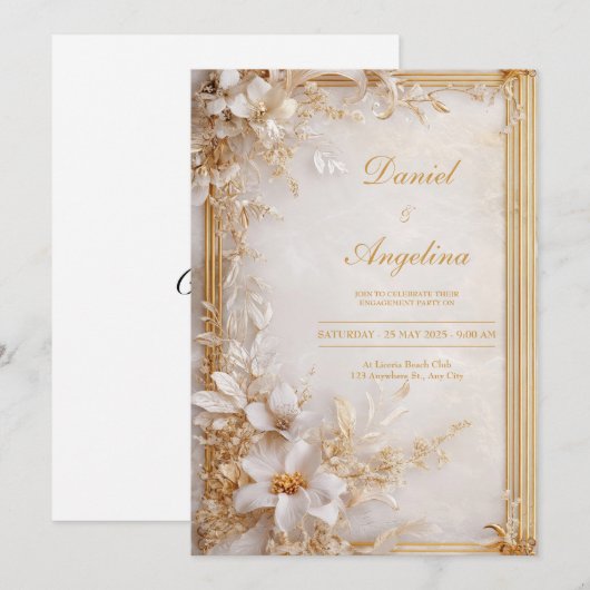 Luxe gouden bloemenbruiloft kaart (Voorkant / Achterkant)