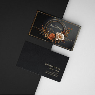 Luxe Gouden Bloemendesign Middernacht Zwarte Elega Visitekaartje