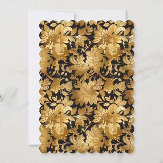 Luxe gouden bloemendruk op zwarte achtergrond kaart (Achterkant)