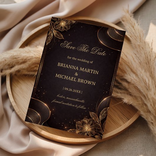 Luxe Gouden Bloemengolf Save The Date