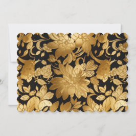 Luxe gouden bloemenprint op zwarte achtergrond kaart