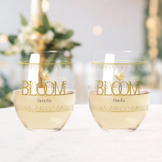 Luxe gouden bloemensouvenir drinkset van 2 wijnglas zonder voet