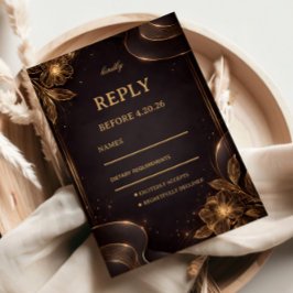 Luxe Gouden Bloemgolf RSVP Kaartje