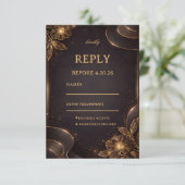 Luxe Gouden Bloemgolf RSVP Kaartje (Staand voorkant)
