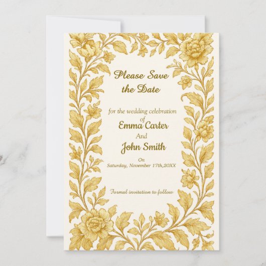 Luxe Gouden Bloemige Save the Date (Voorkant)