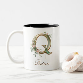 Luxe gouden bloeminitialen Q tweekleurige koffiemo Koffiemok