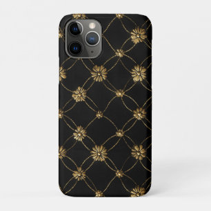 Luxe gouden bloemmotief op een zwarte achtergrond Case-Mate iPhone case