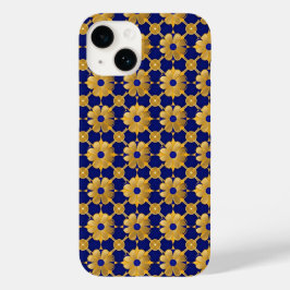 Luxe gouden bloempatroon, koninklijk blauw elegant Case-Mate iPhone 14 hoesje