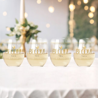 Luxe gouden bloemrijke drankservies-set van 4 wijnglas zonder voet