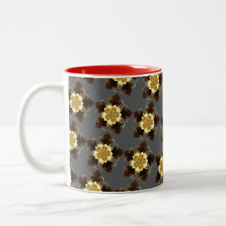 Luxe Gouden Bloemrijke Mandala Sierontwerp Tweekleurige Koffiemok
