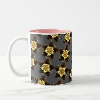 Luxe Gouden Bloemrijke Mandala Sierontwerp Tweekleurige Koffiemok