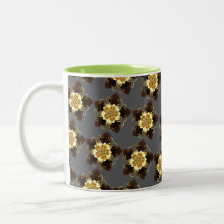 Luxe Gouden Bloemrijke Mandala Sierontwerp Tweekleurige Koffiemok