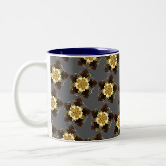 Luxe Gouden Bloemrijke Mandala Sierontwerp Tweekleurige Koffiemok