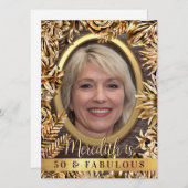 Luxe Gouden Bloemstuk Aangepaste Foto 50 En Fabulo Kaart (Voorkant / Achterkant)