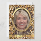 Luxe Gouden Bloemstuk Aangepaste Foto 50 En Fabulo Kaart (Voorkant)