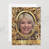 Luxe Gouden Bloemstuk Aangepaste Foto 50 En Fabulo Uitnodiging Briefkaart (Voorkant / Achterkant)