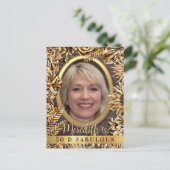 Luxe Gouden Bloemstuk Aangepaste Foto 50 En Fabulo Uitnodiging Briefkaart (Staand voorkant)