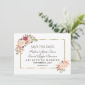 Luxe Gouden Blush Roze Bloem Navy Save The Date (Staand voorkant)