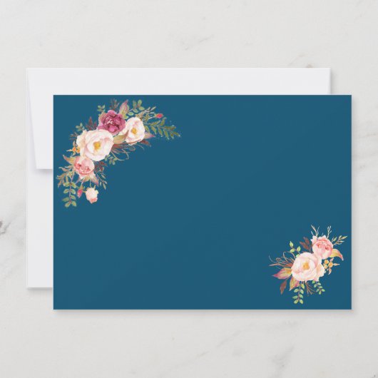Luxe Gouden Blush Roze Bloem Navy Save The Date (Achterkant)
