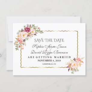 Luxe Gouden Blush Roze Bloem Navy Save The Date