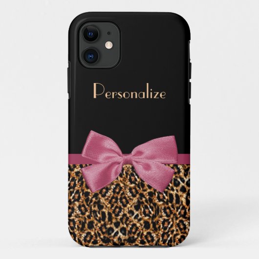 Luxe Gouden Bont Luipaardprint Mauve Strik Met Naa Case-Mate iPhone Case (Achterkant)