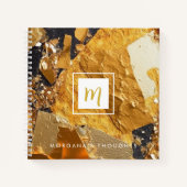Luxe Gouden Borden Sparkle Monogram Vierkant Notitieboek (Voorkant)