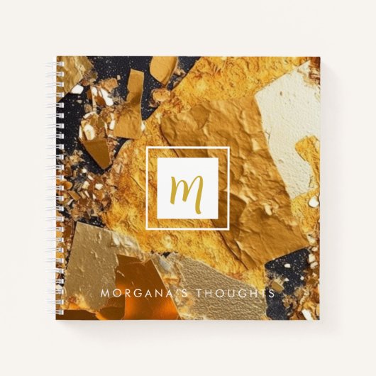 Luxe Gouden Borden Sparkle Monogram Vierkant Notitieboek (Voorkant)