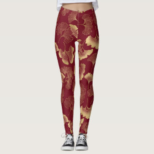 Luxe gouden botanische afbeelding in rood voor chi leggings