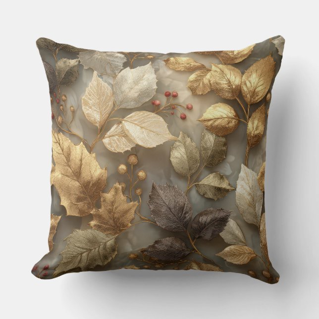 Luxe gouden botanische bladeren werpkussen kussen (Voorkant)