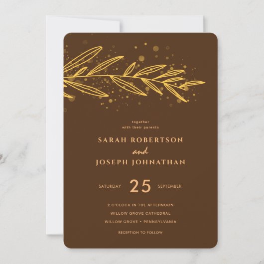 Luxe Gouden Botanische Bladgroen Bruiloft Kaart (Voorkant)