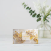 Luxe gouden botanische en witte marmeren geometris visitekaartje (Staand voorkant)