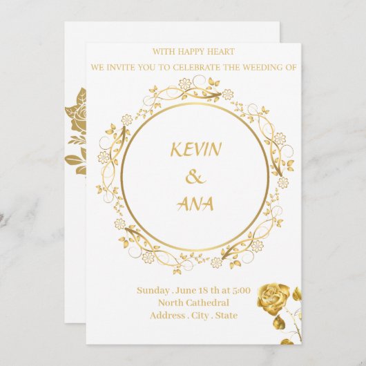 Luxe gouden bruiloft uitnodigingen |  (Voorkant / Achterkant)