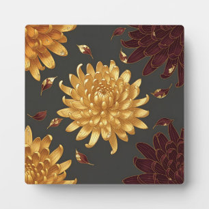 Luxe Gouden Chrysanthemum Bourgondië Bloempatroon Fotoplaat