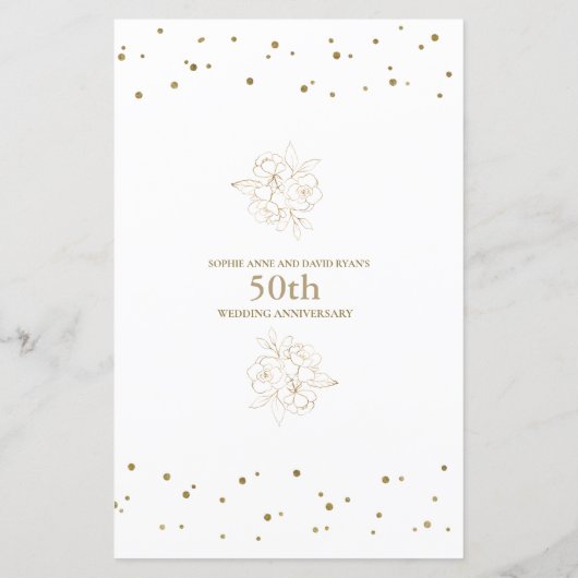 Luxe gouden Confetti 50e bruiloft Jubileum Menu (Achterkant)