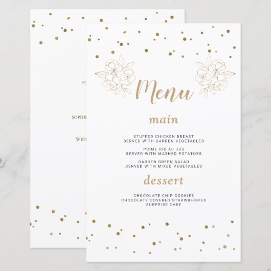 Luxe gouden Confetti 50e bruiloft Jubileum Menu (Voorkant / Achterkant)