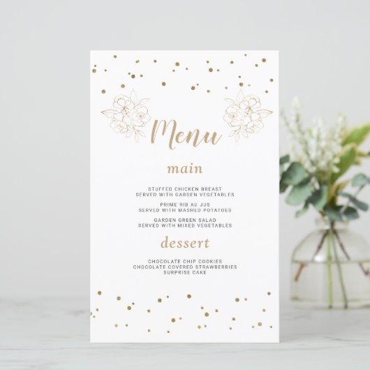 Luxe Gouden Confetti 50ste Huwelijksjubileum Menu (Staand voorkant)