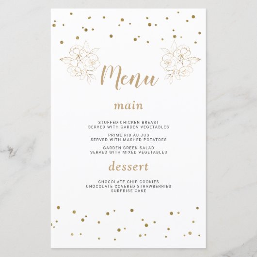 Luxe Gouden Confetti 50ste Huwelijksjubileum Menu (Voorkant)