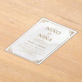 Luxe Gouden Crème Spaans Geslacht Onthulling Acryl Uitnodigingen (Laagn)