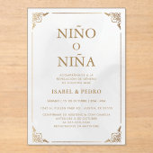 Luxe Gouden Crème Spaans Geslacht Onthulling Acryl Uitnodigingen (Voorkant)