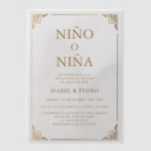 Luxe Gouden  Crème Spaans Geslacht Onthulling Vellum Uitnodigingen (Voorkant)