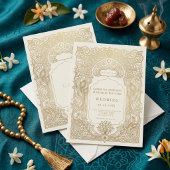 Luxe Gouden Damast Arabesque Moslim Bruiloft Kaart