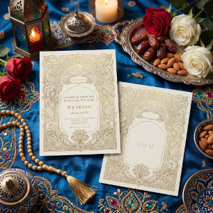 Luxe Gouden Damast Arabesque Moslim Bruiloft Kaart
