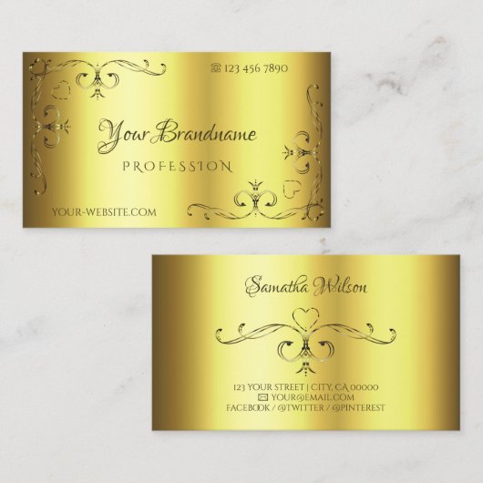 Luxe gouden decor  decoratieve hoekranden visitekaartje (Voorkant / Achterkant)