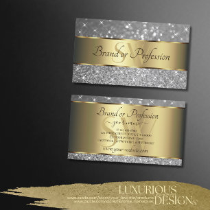 Luxe Gouden Decor Sparkle Silver Glitter Initialen Visitekaartje