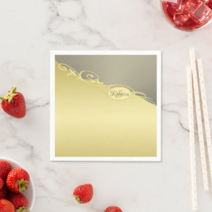 Luxe gouden decoratie op goud&zilver, Monogram,  Servet