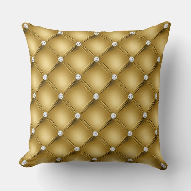 Luxe Gouden Diamant Geplooid Patroon Kussen (Voorkant)