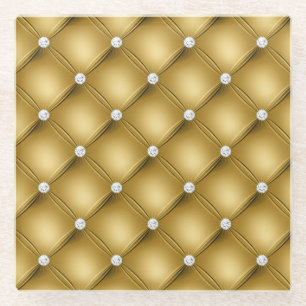 Luxe Gouden Diamant Gestikt Patroon Glazen Onderzetter
